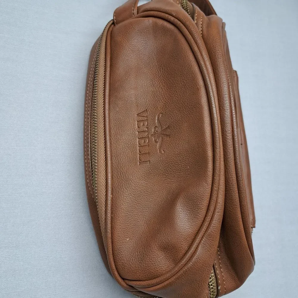 Vetelli Classic Leather Travel Toiletry Bag with 2 Compartments